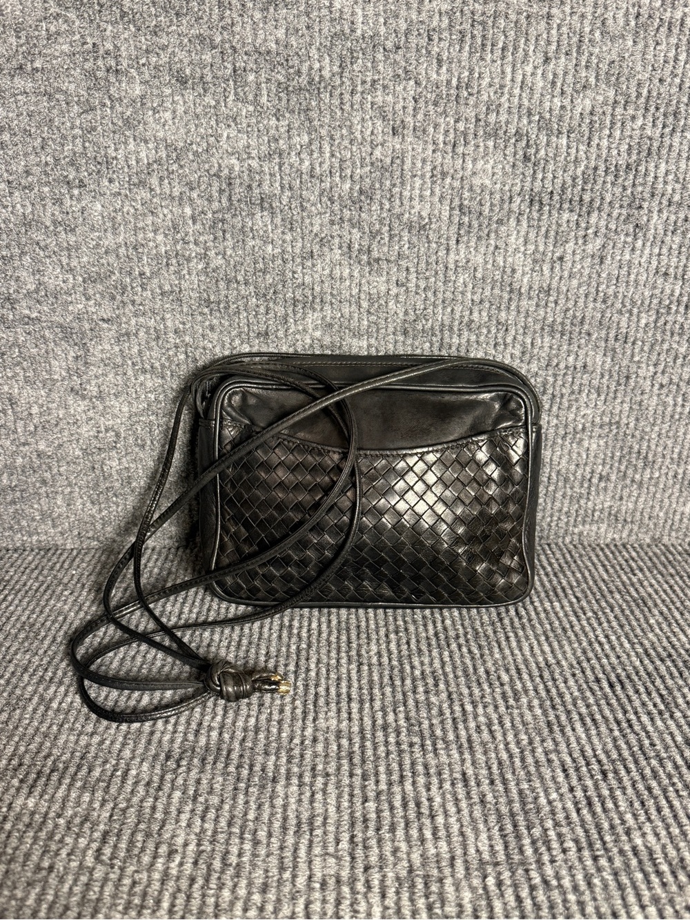 Vintage Cosci Italian Hand Made Woven Leather Shoulder Bag Black